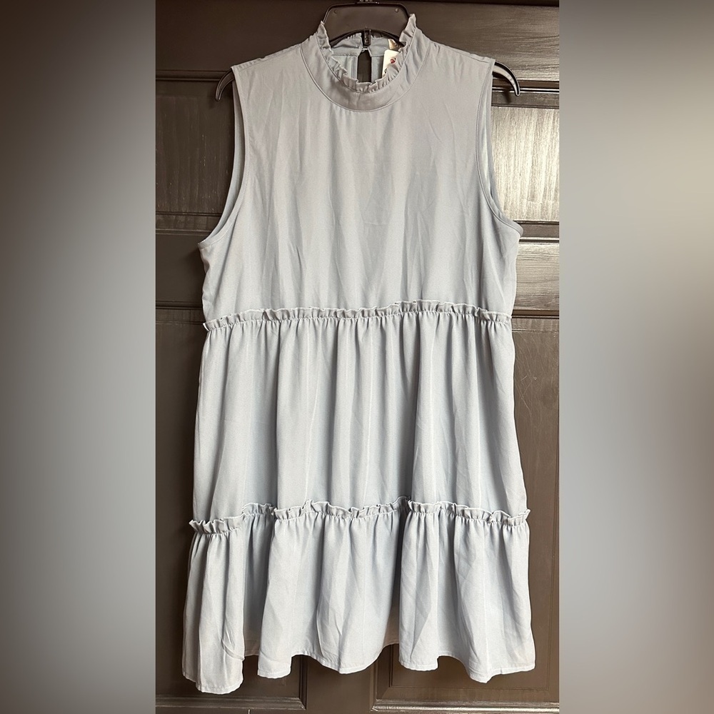 NWT Heimish USA Mini Dress Ruffled Collar Slate Blue Women’s Size 1XL Sleeveless